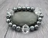 Strand 3 Quartz Point Beads Facettes Hématite Ronde Élastique Perlé Bracelet 6-8 Pouces