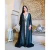 Vêtements Ethniques Noir Royal Marocain Caftan Arabe Parti Porter Abaya À La Main Perlée Robe Longue Robe Tendances De La Mode Européenne Et Américaine