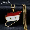 Pendant Necklaces Hip Hop Syria Country Map Necklace For Women Men Gold Color Stainless Steel Cuban Chain Punk Jewelry NXH590S05