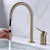 Bathroom Sink Faucets Wire Drawing Gold Multifunctional Basin Split Type Smoked Pull Bibcock Of Cold Rotary Switch Out The Faucet