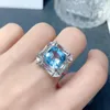 Anillos de racimo para mujer, piedra preciosa de topacio Natural, plata de ley 925, anillo de compromiso, joyería limpia azul, Boutique con fecha Original