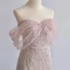 2023 Sexy lange Cocktailkleider Erröten Rosa Spitze Applikationen Perlen Blumen Pailletten Kristall Satin Schulterfrei Luxus Partykleider Heimkehr Abschlussball Cocktailkleid Frau