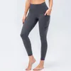 Pantalon actif femmes pantalon de Yoga avec poche taille haute solide serré Fitness Sport Gym Legging 77% Nylon 23% Spandex