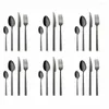 Dinnerware Sets 24Pcs Rose Gold Cutlery Set Stainless Steel 18/10 Forks Knives Spoons Tableware Black