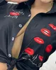 Women's Blouses Tops Women 2023 Summer Lip Print Buttoned Fashion Long Sleeve Women's Shirt Basic Bloues Female Clothing