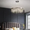 Chandeliers LED Modern Round Silver Steel Clear Crystal Tassel Chandelier Hanging Light Lustre Suspension Luminaire Lampen For Dinning Room