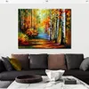 Handmade Landscape Art on Canvas Forest Road Vibrant Street Artwork Painting Home Decor