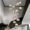 Lampade a sospensione LED Modern Spiral Living Room Light Villa Loft Sala da pranzo Cucina Sfera di cristallo Scala lunga