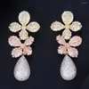 Boucles d'oreilles pendantes Kellybola Dubai Afrique magnifique pendentif fleur en zircon cubique pour femmes anniversaire de mariage bijoux de haute qualité