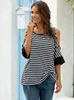 Women's T Shirts Summer Striped Half Sleeve Shirt Women Sexy Strapless Casual Tops Loose O-neck Plus Size Office Ladies Tee Femme