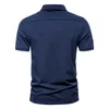 Mens Polos Summer Outdoor Military Style Shortsleeved Lapel Tshirt Casual Button Business Solid Color Polo Shirt 230614