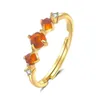 Anillos de Color naranja para mujer, anillo de dedo dorado de acero inoxidable para mujer, anillo de boda para pareja, regalo de joyería estética Vintage
