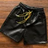 Leather Shorts Men Women Embroidered Drawstring Elastic Waist Breeches 23SS