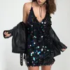 Casual Dresses Women Evening Party Dress Backless Glitter Sequins Disco Dance Sleeveless Fashion Summer Deep V-Neck Night Club Outfit