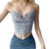 Kvinnors tankar Kvinnor Camisole ärmlösa toppar backless paljett Slim Fit Summer Vest för Party Club (Blue L)