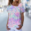 Kadın T-Shirt Kadın T-Shirt 3D Lazer Baskılı Tee Şık Renkli Y2K Üstler Günlük Rutin T-Shirt Sıradan Kadınlar V Yez Kısa Kollu Kadın Giysileri