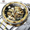 腕時計金のスケルトン機械式時計ファッションダイヤモンドラミネスハンドヴィンテージラグジュアリーメンズウォッチステンレススチールストラップ時計