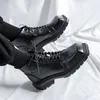 Botas Masculinas de Luxo Moda Punk Vestido de Boate Plataforma Sapatos de Designer de Marca Bico Quadrado Bota de Couro Genuíno Cool Botas de Tornozelo