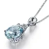 Pendant Necklaces Sky Blue Crystal Necklace For Female Romantic Water Drop Fine Jewelry Gifts Silver Plated Link Chain