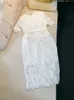 2023 Verão Branco Xaile Com Painéis Vestido De Renda Floral Manga Curta Decote Redondo Borboleta Frisado Cinto Midi Vestidos Casuais N3L122343