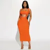 Tute da donna Summer Solid Dress 2 pezzi Set Women Sexy Tube Crop Top e gonna lunga con bretelle Bodycon Club Streetwear Abiti Y2K