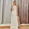 Robes Décontractées Femmes D'été Sexy Halter Débardeur Dos Nu Hors Épaule Gaze Sheer Split Celebrity Maxi Longue Soirée Robe De Soirée Blanc