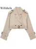 Women's Trench Coats Willshela Women Fashion With Belt Cropped Jacket Vintage Notched Neck Long Sleeve Female Chic Lady Coat Outfits 230615