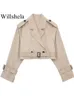 Trenchs pour femmes Willshela Femmes Mode Avec Ceinture Veste Courte Vintage Encolure À Manches Longues Femme Chic Lady Manteau Tenues 230615