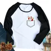 T-shirts femme Streetwear Baseball Raglan haut à manches longues automne hiver noël bonhomme de neige père noël poche imprimé T-shirt