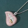 Hip Hop Trendy Chunky Big Pink Mouse Gold Grillz Blanc Dents Rose Cz Pendentif Collier pour Hommes Femmes Bijoux