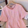 Women's T Shirts 10XL 150kg Bust 153cm Summer Women Shirt O Neck Short Sleeve Big Top Large Size Pink Casual Loose Striped Tshirt