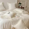 Set di biancheria da letto 4/7 pezzi francese matrimonio romantico chic pizzo bianco set 1000TC cotone egiziano ultra morbido copripiumino lenzuolo federe