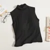 Damestanktops HELIAR Dames Tanktops met hoge hals Met BH-pad Sexy Eenvoudig Kort Schroefdraad Mouwloos Effen Voor de zomer