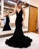 Сексуальные черные выпускные платья v Neck без спинки вечеринки вечеринка вечерние платья складывает русалку формальное длинное платье специального случая