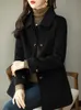 Mujer Blend en Coat Slim Fashion Office Lady Square Collar Abrigos de invierno de un solo pecho para mujer 2023 Bolsillo de cintura ancha Negro 230615