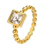 Eheringe 2023 Einfache quadratische Zirkon-Goldfarbe für Frau Luxus-Edelstahl-Kugel-Versprechen-Party Sie