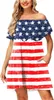 Robe d'été à épaules dénudées pour femme, tenue à la mode, avec drapeau patriotique, avec poches