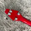 Anpassad precision 4 strängar Marcelin Red Panel Ax Bass Electric Guitar Neck Through Body, Chrome Hardware Red Top Black Edge Short Scale