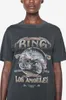 Kvinnors t-shirt Bings Vintage Motorcykel T-shirt Letter Print tvättad t-shirt Los Angeles Aninee Black Grey Cotton Women Kort ärm Tee J230615