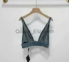 T-shirt da donna T-shirt da donna T-shirt intimo con distintivo a triangolo in metallo Sexy Deep V Denim Sling Tube Top Abbigliamento donna J230615