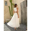 Casual Dresses Summer Lace Long Dress Women Bohemian Embroidered Maxi O Neck Female Hollow Out White Holiday Beach 2023