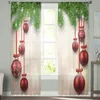 Vorhang Weihnachten Tannenkugel Tüll Vorhänge für Wohnzimmer Schlafzimmer Dekor Transparent Chiffon Sheer Voile Fenster 230615