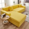 Stolskydd Jacquard Plush Fabric Yellow Sofa Cover för vardagsrum Solid Color All-Inclusive Modern Elastic Corner Couch Slipcover 45010 230614