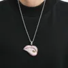 Hip Hop Trendy Chunky Big Pink Mouse Gold Grillz Blanc Dents Rose Cz Pendentif Collier pour Hommes Femmes Bijoux