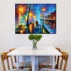 Samtida abstrakt Canvas Art Melody of the Night CityScape Oil Målning handgjorda moderna pubbardekor