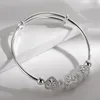 Fashion 925 Bangle Silver Color Cute Woman Heart Bangles For Lady Bracelets Wedding Party Jewelry Holiday Gifts