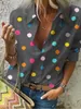 Women's Blouses Shirts Polka Dot Blouse Women Turn Down Collar Long Sleeve Shirts Plus Size Clothes Streetwear White Blouse Women Xxl 230615