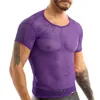 Hommes t-shirts hommes Transparent Sexy maille chemise voir à travers résille à manches courtes Muscle sous-vêtements discothèque haut de fête respirant