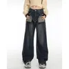Kvinnors jeans kvinnors höga midja vintage rak baggy denim pants streetwear mode sipping sensation bred benbyxor