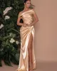 Elegante champagne goud galajurken off-shoulder feestavondjurken plooien gleuf formele lange jurk voor speciale gelegenheden